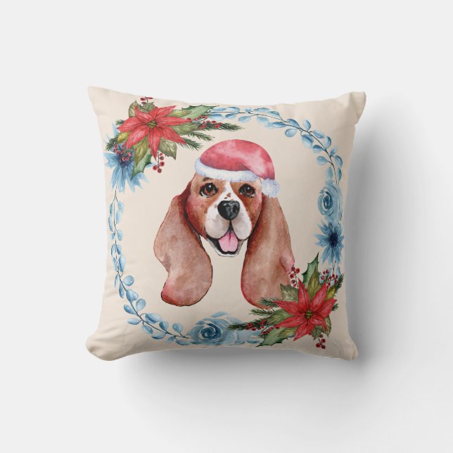 Santa Cap Beagle Holiday Kissen (Vorderseite)