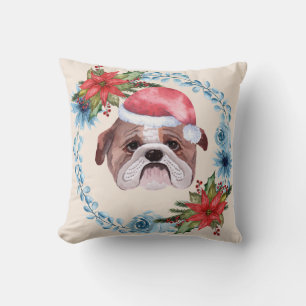 Santa Cap Bulldog Holiday Kissen