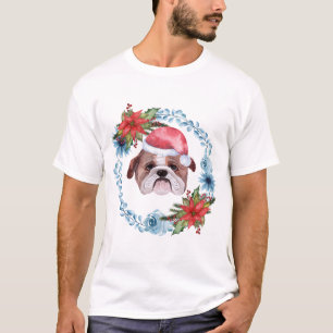 Santa Cap Bulldog Holiday T-Shirt