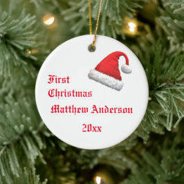 Santa Cap Erstes Weihnachts-Foto Keramik Ornament