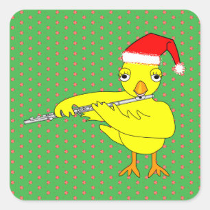 Santa Cap Flute Chick Quadratischer Aufkleber