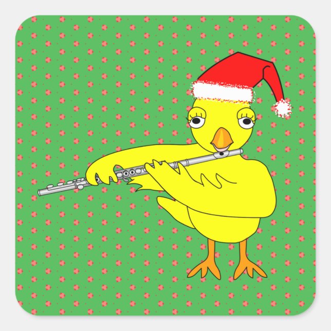 Santa Cap Flute Chick Quadratischer Aufkleber (Vorderseite)