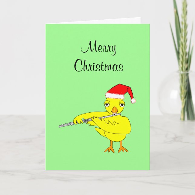 Santa Cap Flute Chick Weihnachtskarte Karte (Vorderseite)