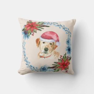Santa Cap Gelbe Labrador Holiday Kissen