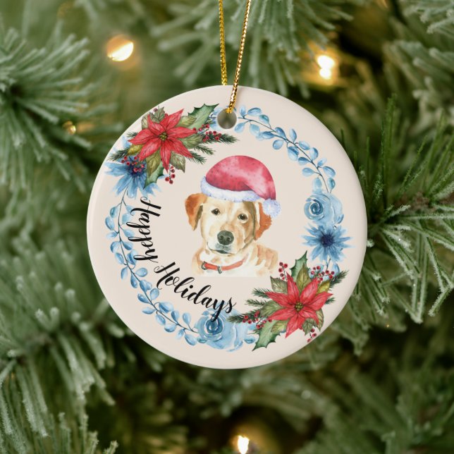 Santa Cap Gelbe Labrador Individuell gestalteter U Keramik Ornament (Baum)