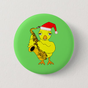 Santa Cap Saxophone Chick Button