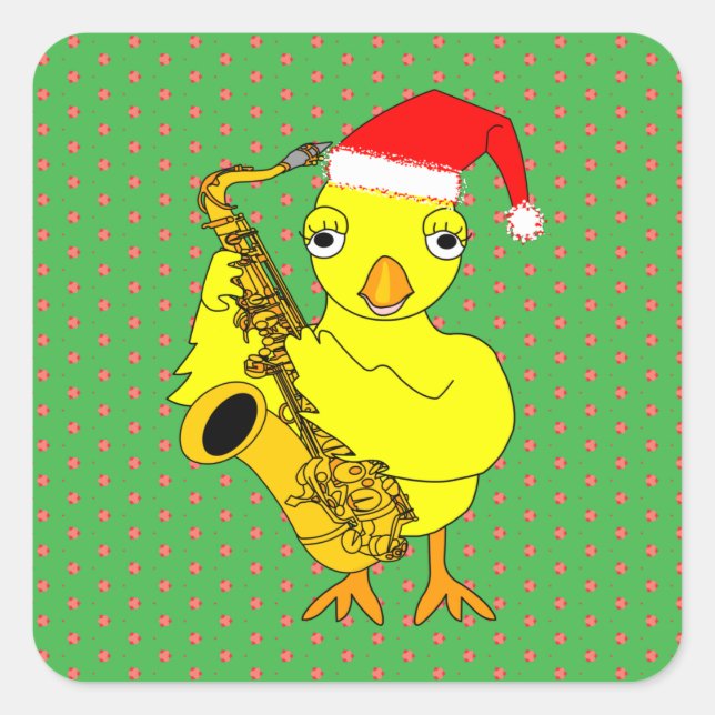 Santa Cap Saxophone Chick Quadratischer Aufkleber (Vorderseite)
