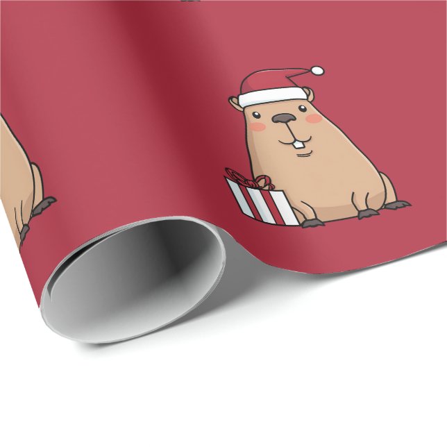 Santa Capybara Geschenkpapier (Rolleneckpunkt)