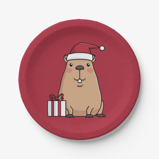 Santa Capybara Pappteller (Vorderseite)