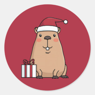 Santa Capybara Runder Aufkleber