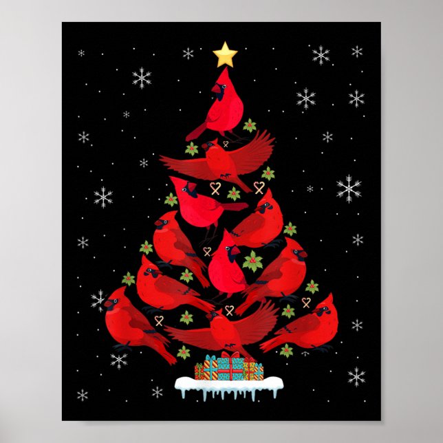 Santa Cardinal Bird Christmas Tree Christmas Light Poster (Vorne)