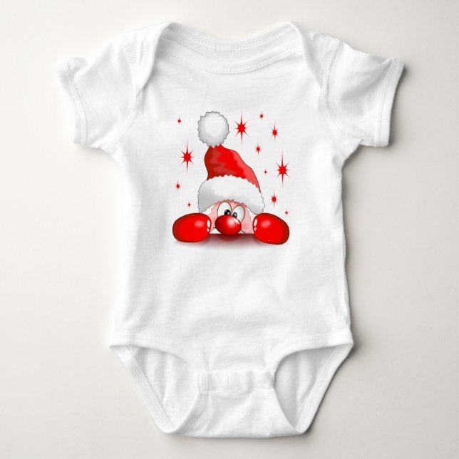 Santa Cartoon Niedlich Peeking Character © Bluedar Baby Strampler (Vorderseite)