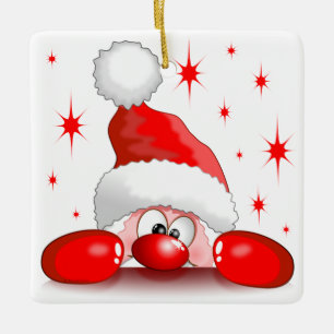 Santa Cartoon Niedlich Peeking Character © Bluedar Keramikornament