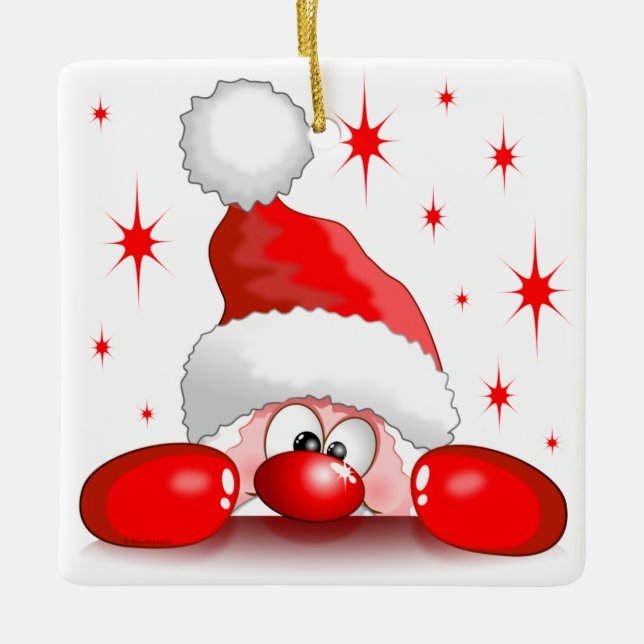 Santa Cartoon Niedlich Peeking Character © Bluedar Keramikornament (Vorderseite)