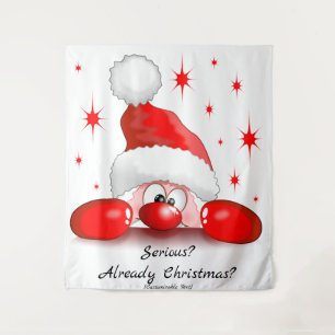 Santa Cartoon Niedlich Peeking Character © Bluedar Wandteppich