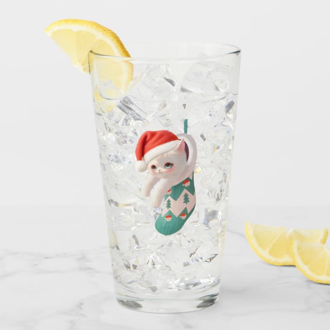 Santa Cat: Bao Bao in Christmas Stocking Art Glas (Vorderseite Ice)