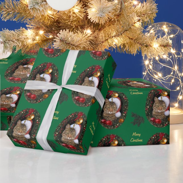 Santa Cat (benutzerdefinierbar) Geschenkpapier (Feiertage)