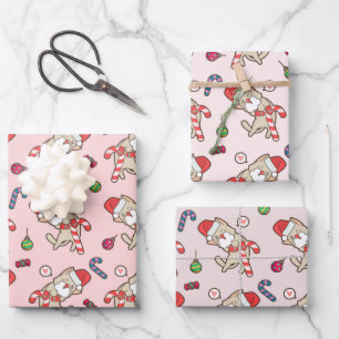 Santa Cat Christmas Pink Muster Geschenkpapier Set