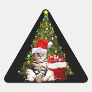 Santa Cat Dreieckiger Aufkleber