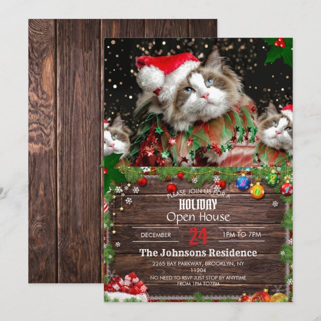 Santa Cat Einladung (Vorne/Hinten)