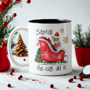 Santa Cat Funny Christmas Spaß Zweifarbige Tasse
