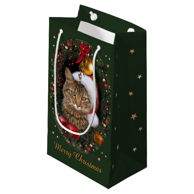 Santa Cat Geschenktasche Kleine Geschenktüte (Vorderseite Schrägansicht)
