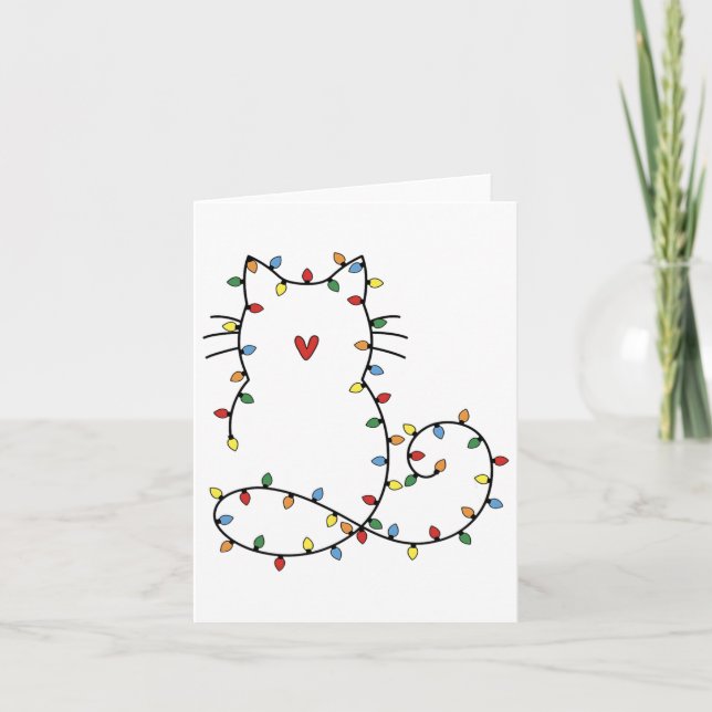 Santa Cat hat sich in den Weihnachtsbaumleuchten H Karte (Vorderseite)