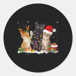 Santa Cat Light Gorgeous Reindeer Pajama Weihnacht Runder Aufkleber
