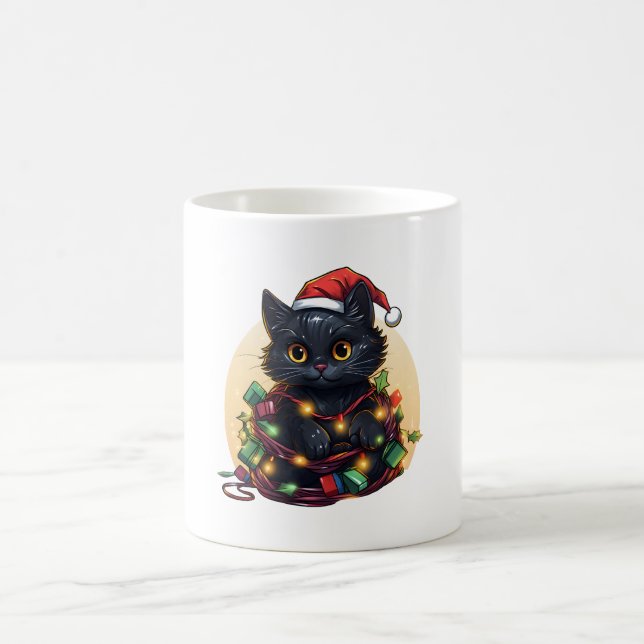 Santa Cat Lights Urlaub Kaffeetasse (Mittel)
