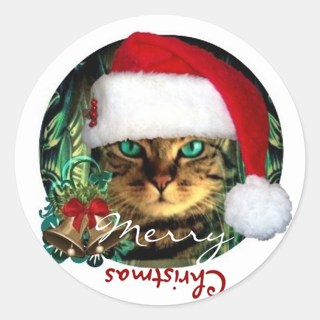 Santa Cat Merry Christmas Sticker (Vorderseite)