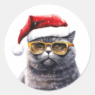 Santa Cat mit Sonnenbrillen Aufklebern Runder Aufkleber