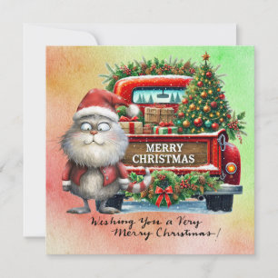 Santa Cat mit Weihnachtsbaum für Katzen Liebhaber Feiertagskarte