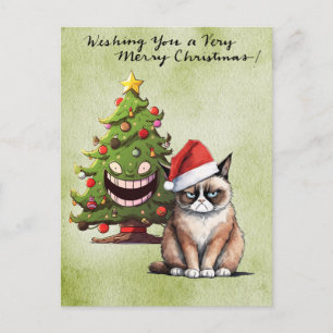 Santa Cat mit Weihnachtsbaum für Katzen Liebhaber Feiertagspostkarte