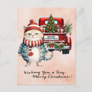 Santa Cat mit Weihnachtsbaum für Katzen Liebhaber Feiertagspostkarte