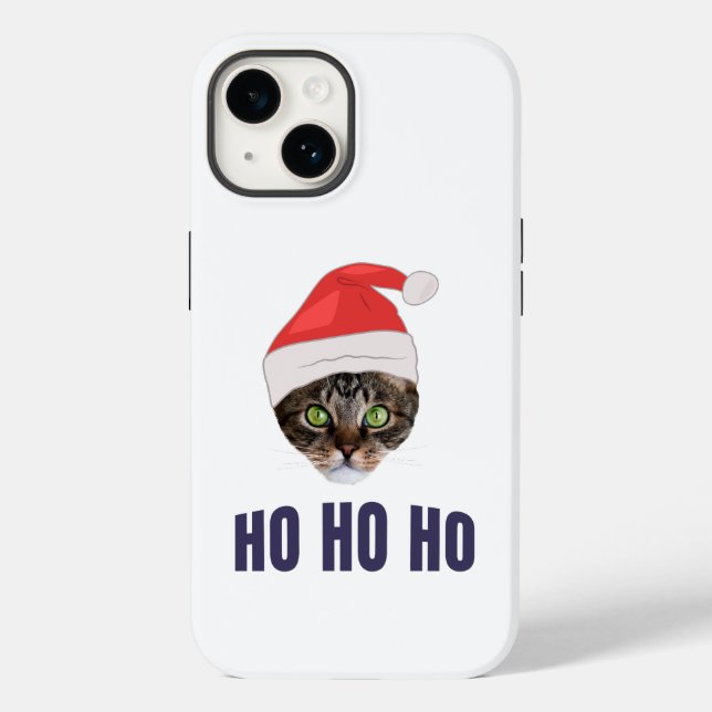 Santa Cat mit Weihnachtsmannmütze, Ho Ho ho Einlad Case-Mate iPhone Hülle (Rückseite)