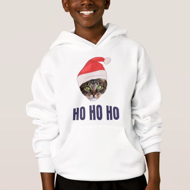 Santa Cat mit Weihnachtsmannmütze, Ho Ho ho Einlad Hoodie (Vorderseite)