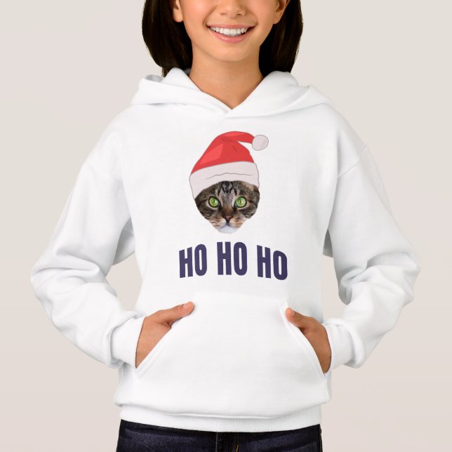 Santa Cat mit Weihnachtsmannmütze, Ho Ho ho Einlad Hoodie (Vorderseite)