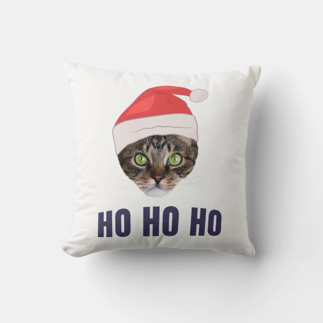 Santa Cat mit Weihnachtsmannmütze, Ho Ho ho Einlad Kissen (Vorderseite)