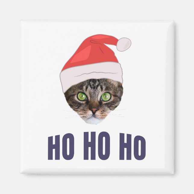 Santa Cat mit Weihnachtsmannmütze, Ho Ho ho Einlad Magnet (Vorne)