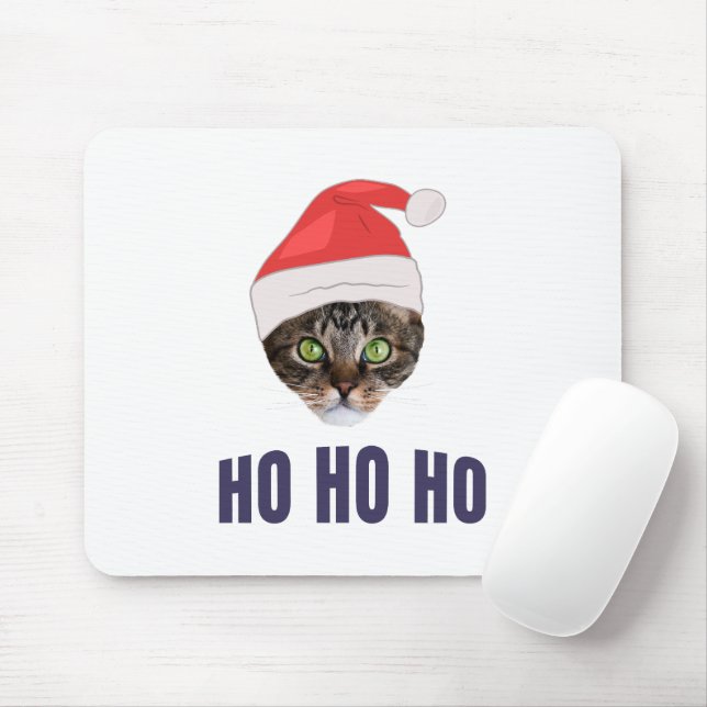 Santa Cat mit Weihnachtsmannmütze, Ho Ho ho Einlad Mousepad (Mit Mouse)