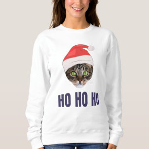 Santa Cat mit Weihnachtsmannmütze, Ho Ho ho Einlad Sweatshirt
