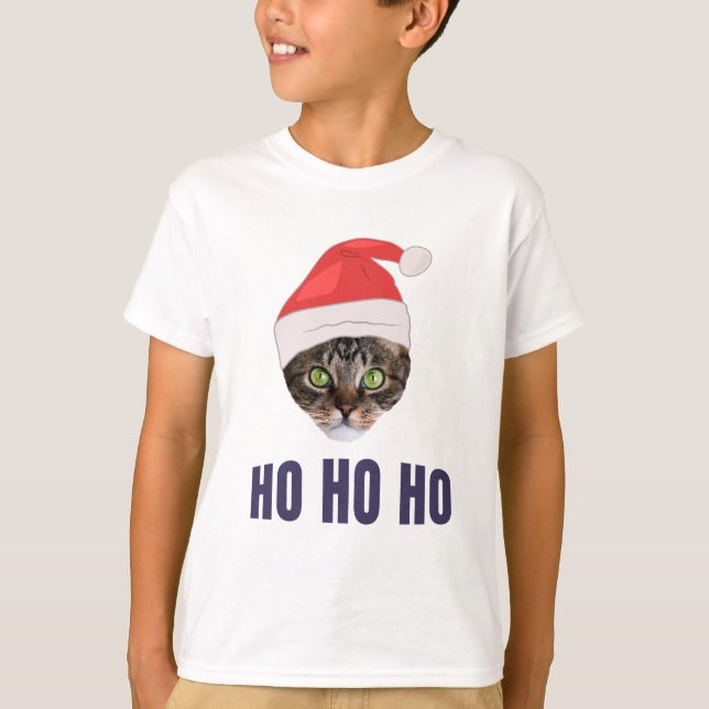 Santa Cat mit Weihnachtsmannmütze, Ho Ho ho Einlad T-Shirt (Vorderseite)