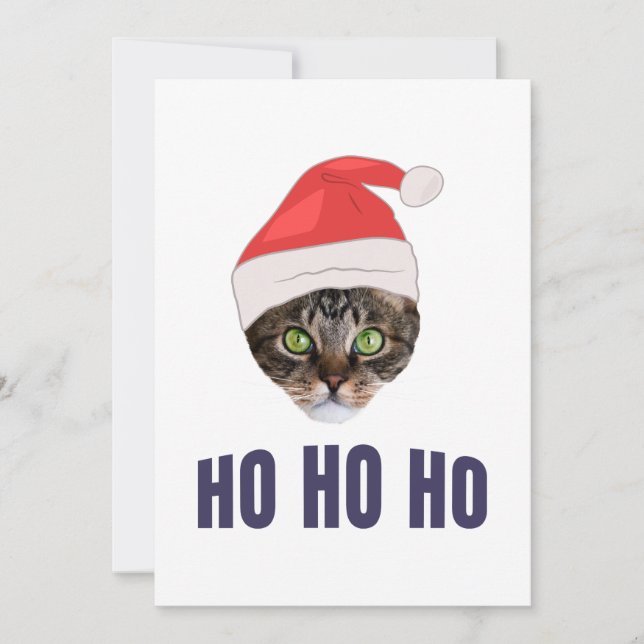 Santa Cat mit Weihnachtsmannmütze, Ho Ho ho Einladung (Vorderseite)