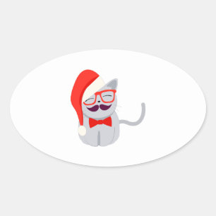 Santa Cat Ovaler Aufkleber