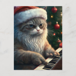 Santa Cat Plays Piano Postkarte