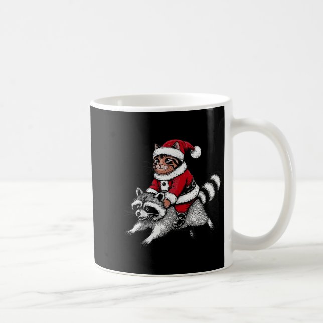 Santa Cat Riding A Raccoon Christmas Men Women Kid Kaffeetasse (Rechts)