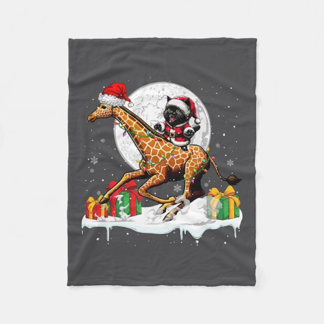 Santa Cat Riding Giraffe Weihnachtsbesitzer Kinder Fleecedecke (Vorderseite)