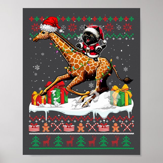 Santa Cat Riding Giraffe Weihnachtskrüge Lover O Poster (Vorne)