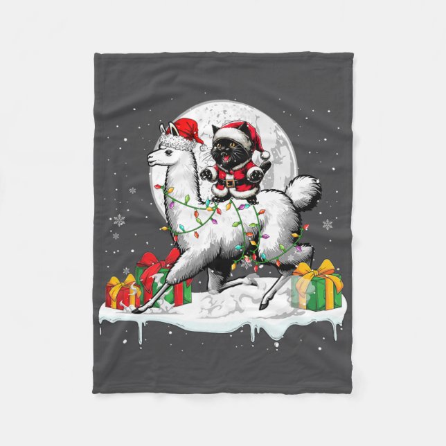 Santa Cat Riding Llama Weihnachtsbesitzer Kinderfa Fleecedecke (Vorderseite)