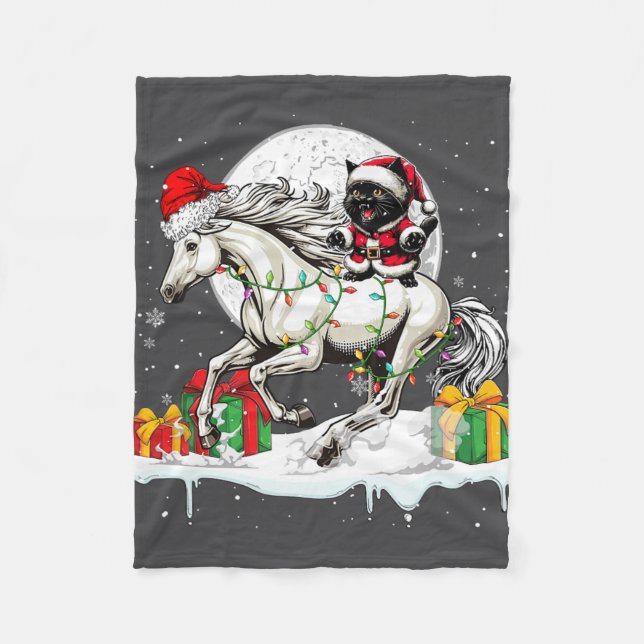 Santa Cat Riding Pferd Weihnachtsbesitzer Kinder F Fleecedecke (Vorderseite)